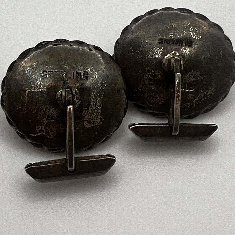 Vintage Ed Harris Sterling Silver Tigers Eye Agate Modernist Handmade Cufflinks - Picture 3 of 9